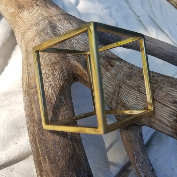 Last one Square cube solid brass bangle bracelet modern - Picture 6 of 10